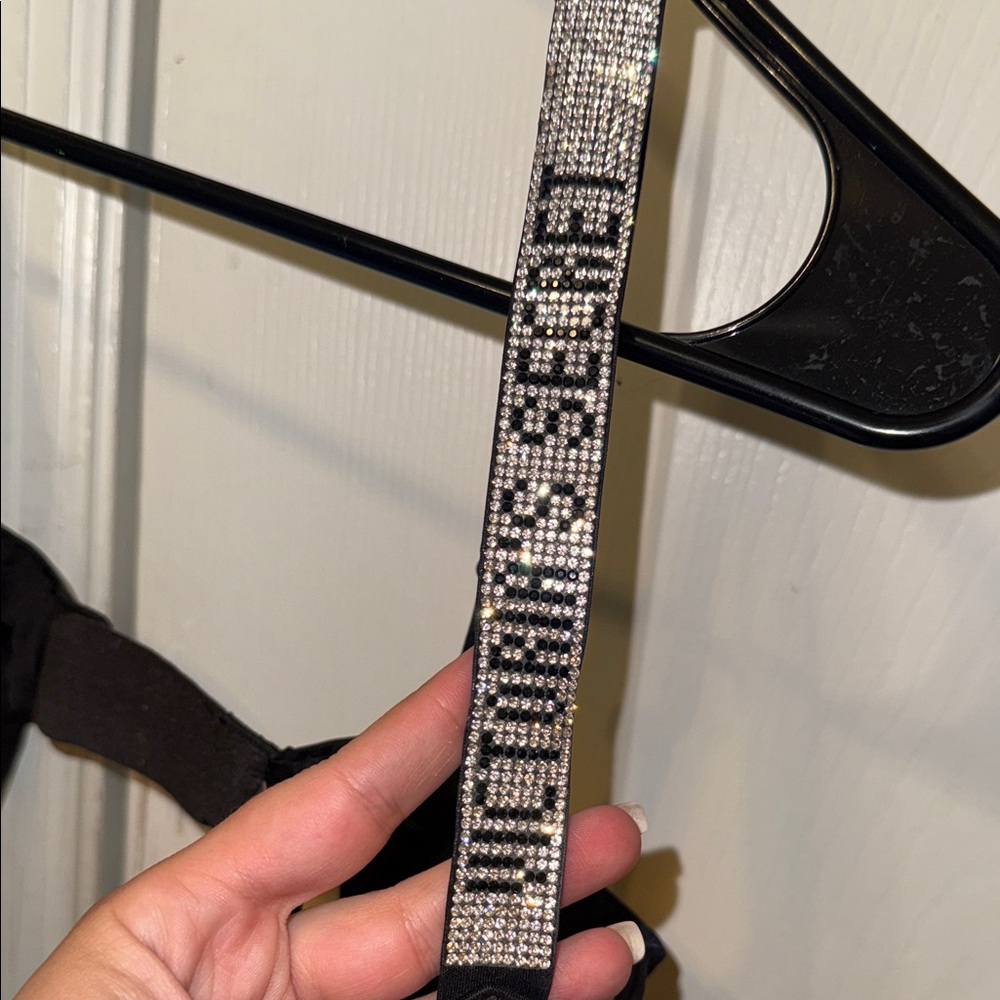 Victoria's Secret Black Padded Bra with Rhinestone Logo Straps - Picture 4 of 5